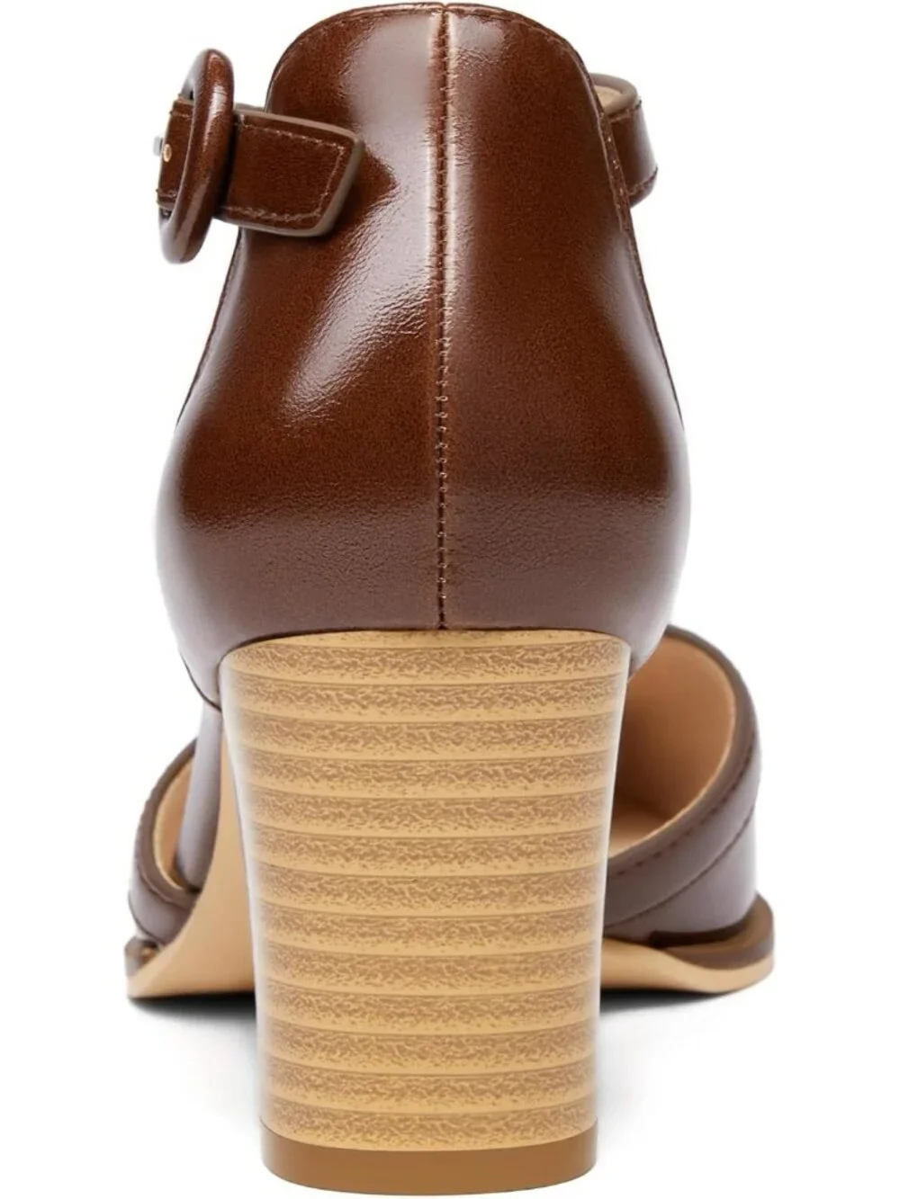 Women's Red-Brown Chunky Heels T Strap Pointed Toe Stacked Heeled Sandals Pumps